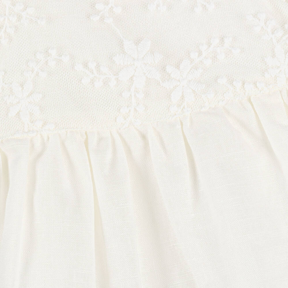 Tutto Piccolo-Baby Girls White Cotton & Linen Dress Set with Lace Trim | Childrensalon