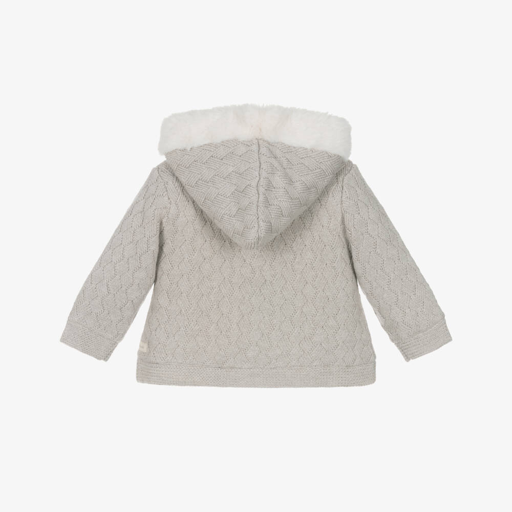 Tutto Piccolo-Beige Cotton Knit Baby Pram Coat with Faux Fur Lining | Childrensalon