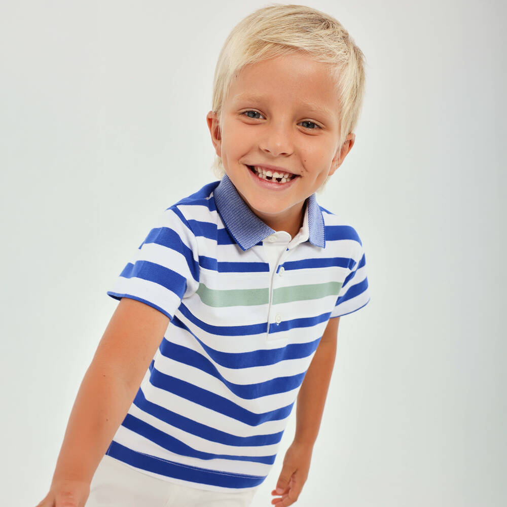 Tutto Piccolo-Blue & White Stripe Polo Top & Shorts Set | Childrensalon