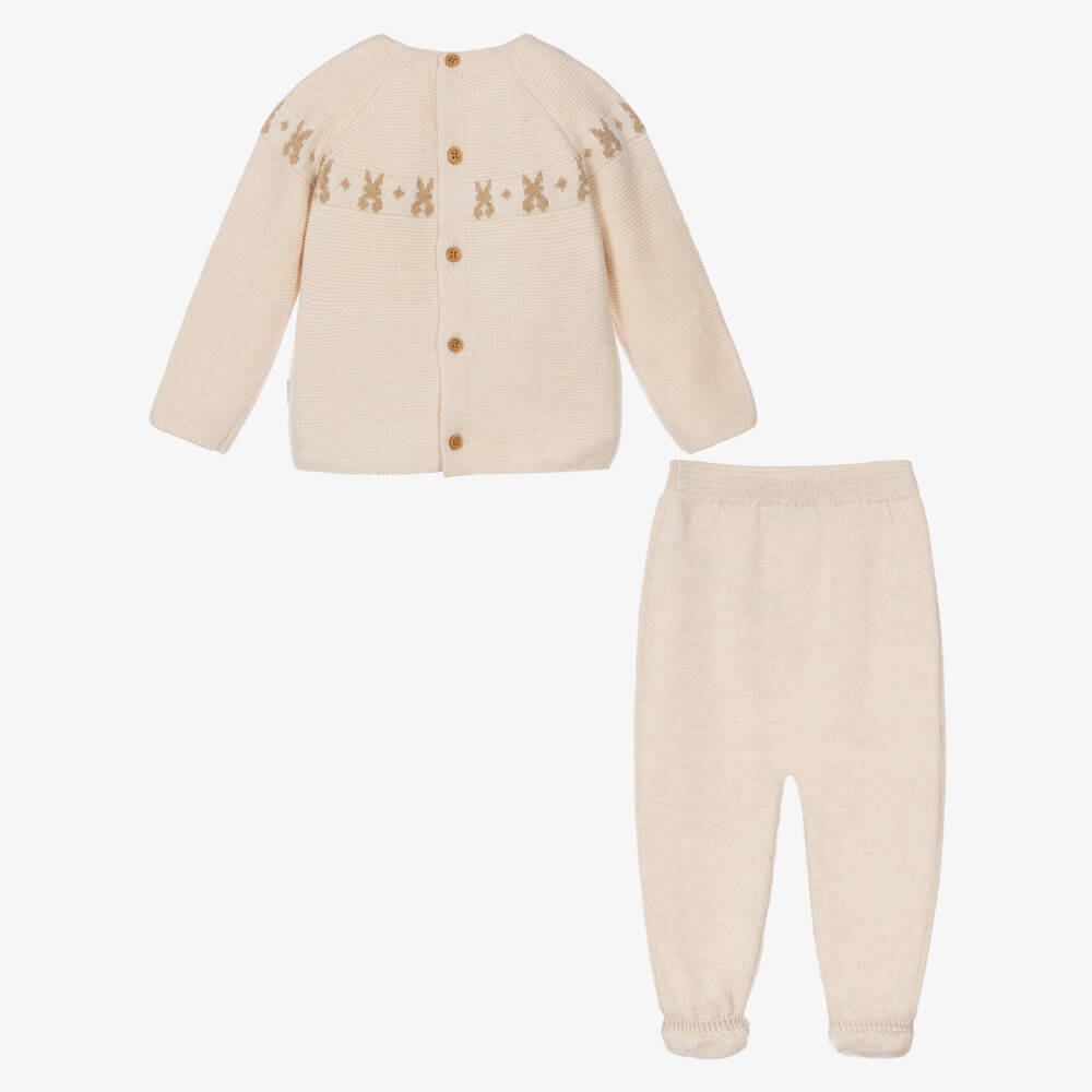 Tutto Piccolo-Boys Beige 2 Piece Babygrow Knitted with Bunnies | Childrensalon