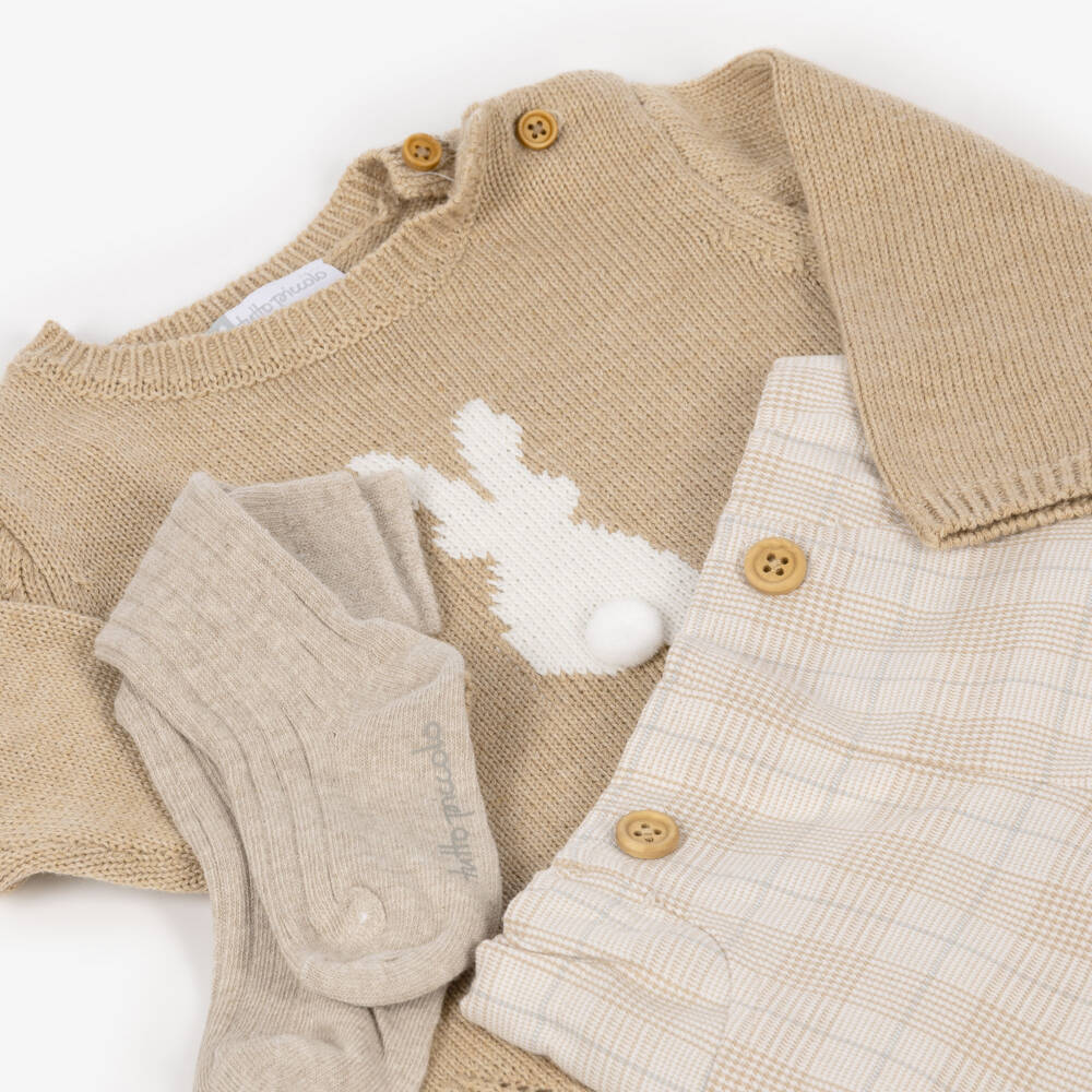 Tutto Piccolo-Boys Beige Bunny Sweater & Shorts Set | Childrensalon