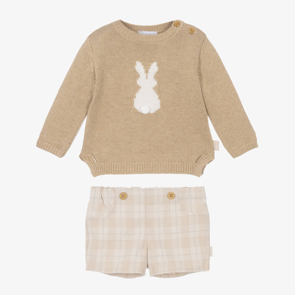 Tutto Piccolo-Boys Beige Bunny Sweater & Shorts Set | Childrensalon
