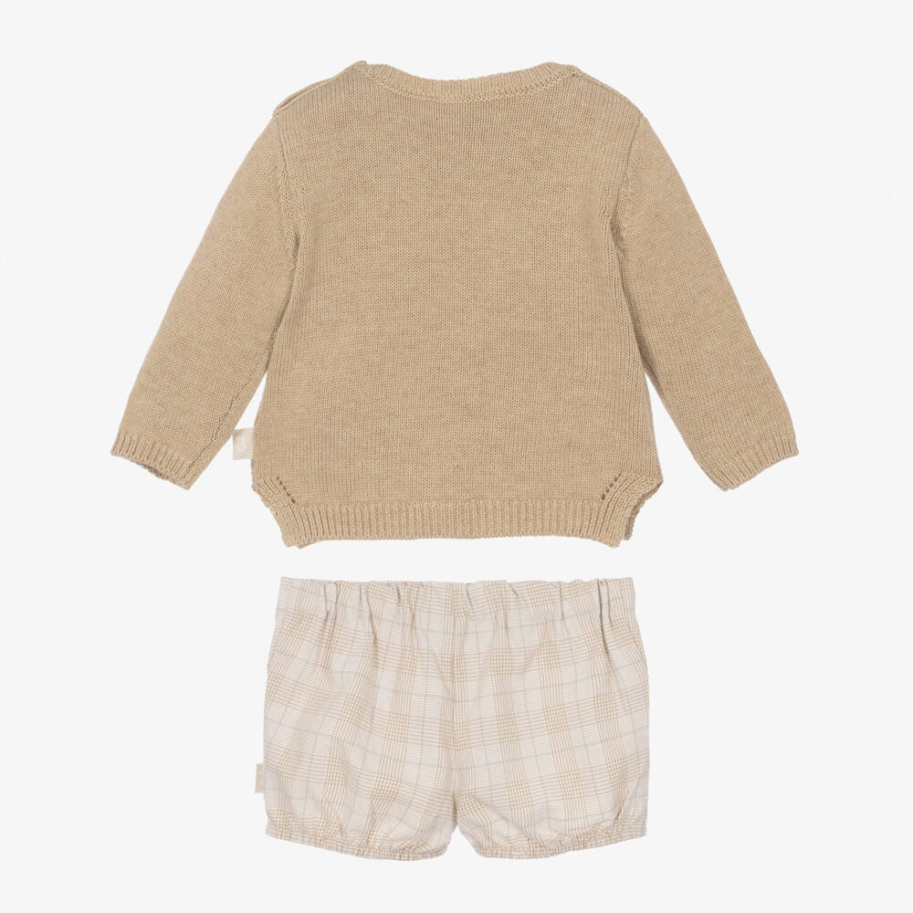 Tutto Piccolo-Boys Beige Bunny Sweater & Shorts Set | Childrensalon