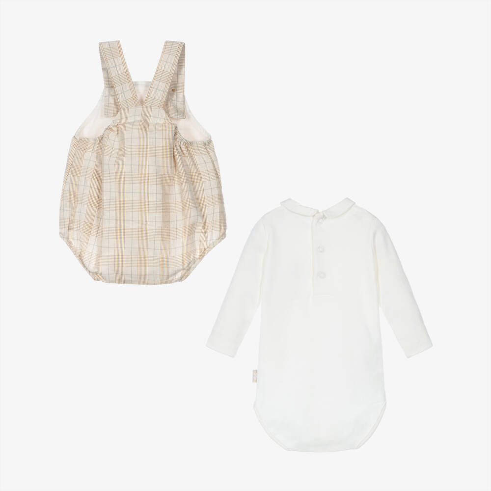 Tutto Piccolo-Boys Beige Check Cotton Shortie Set | Childrensalon
