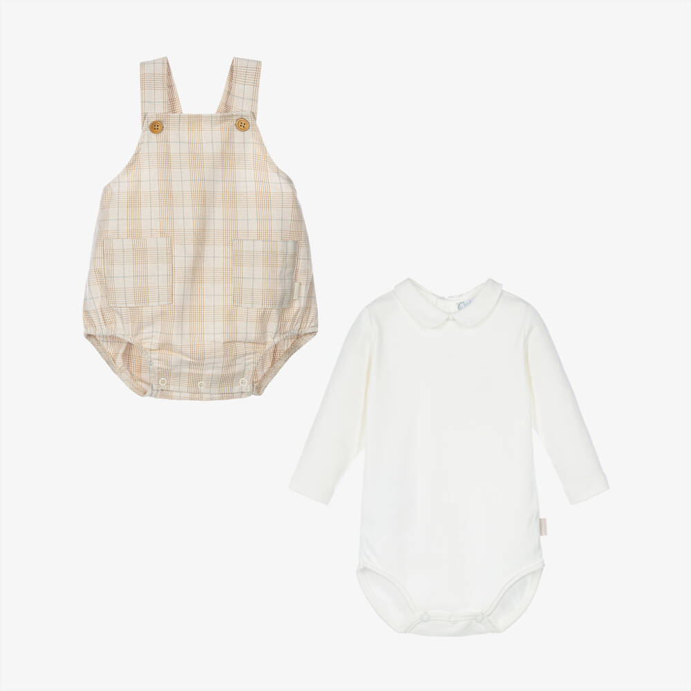 Tutto Piccolo-Boys Beige Check Cotton Shortie Set | Childrensalon