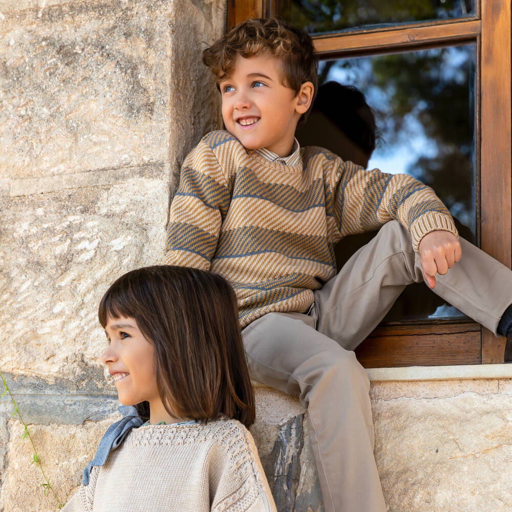 Tutto Piccolo-Boys Beige Cotton 3 Piece Trouser Set | Childrensalon