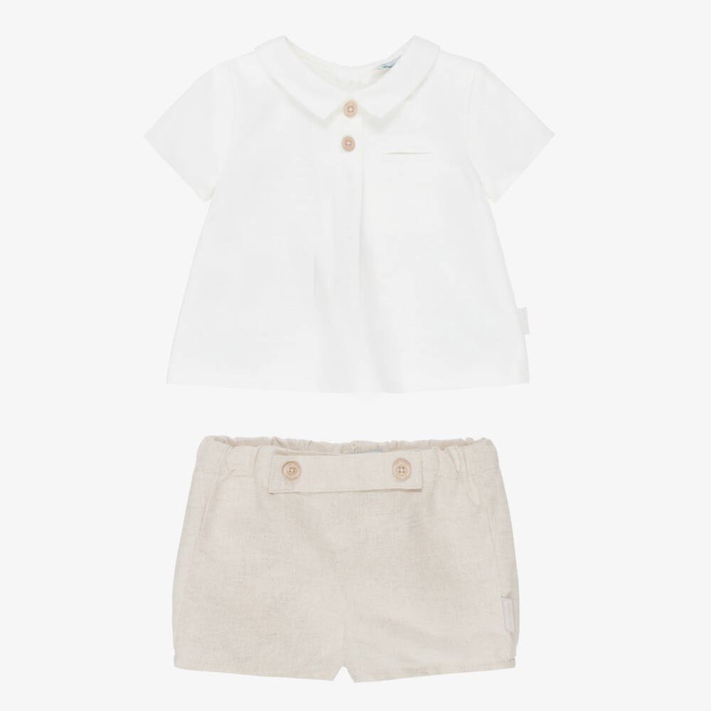 Tutto Piccolo-Boys Beige Cotton & Linen Shorts Set | Childrensalon