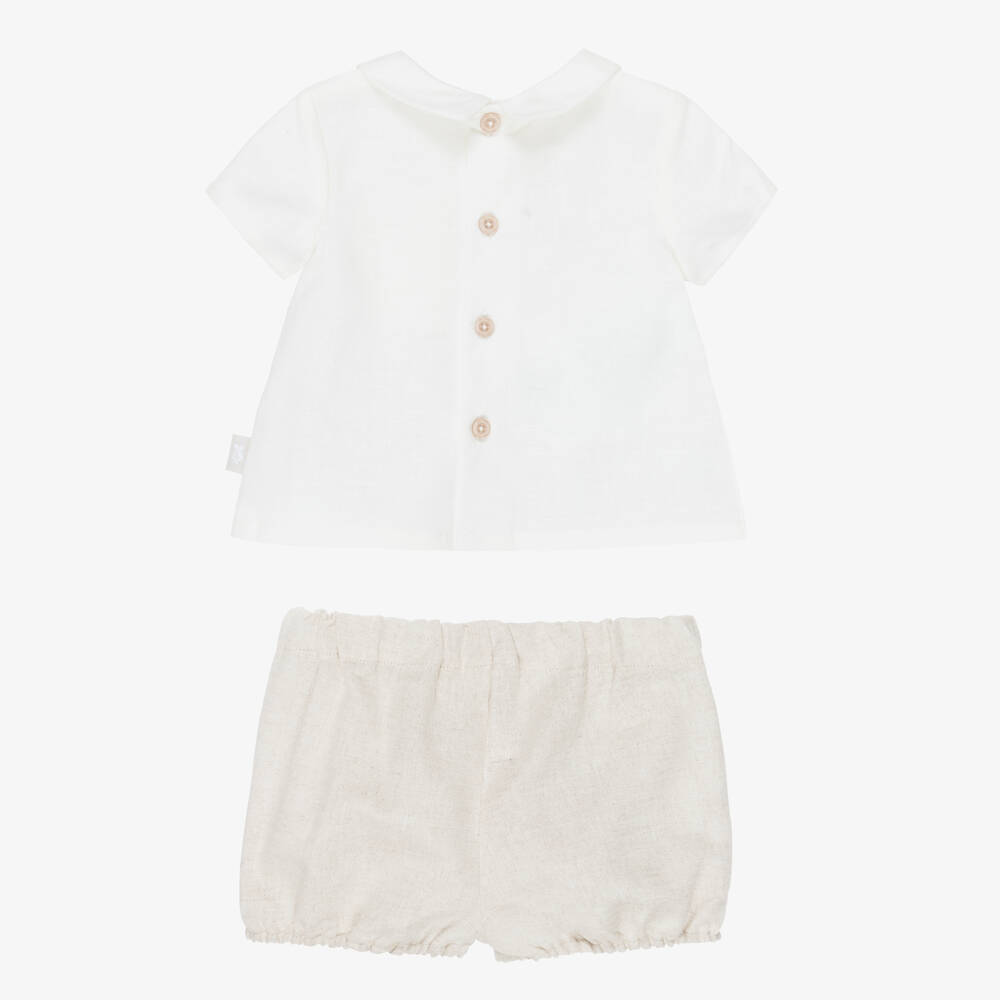 Tutto Piccolo-Boys Beige Cotton & Linen Shorts Set | Childrensalon