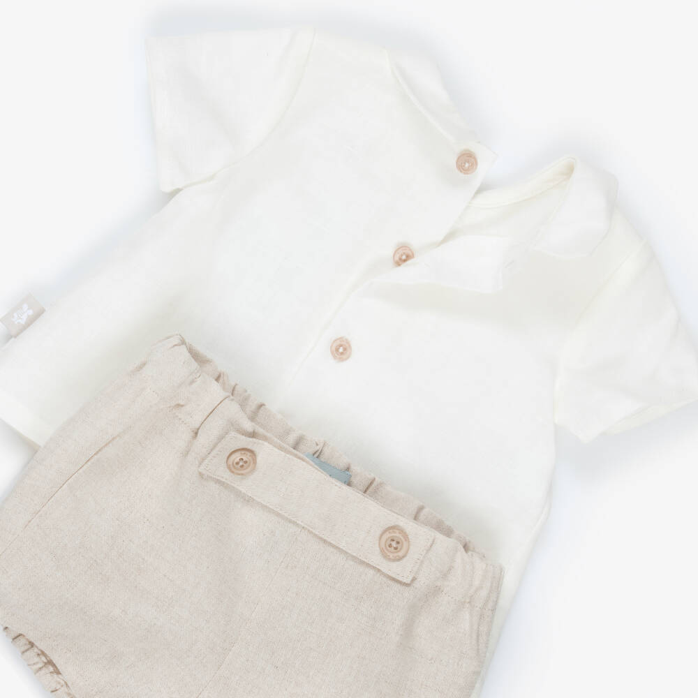 Tutto Piccolo-Boys Beige Cotton & Linen Shorts Set | Childrensalon