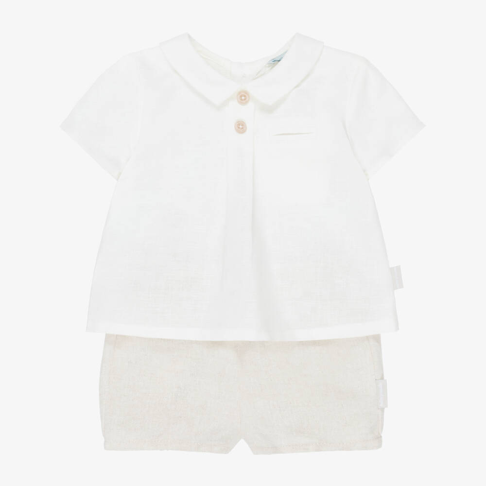 Tutto Piccolo-Boys Beige Cotton & Linen Shorts Set | Childrensalon