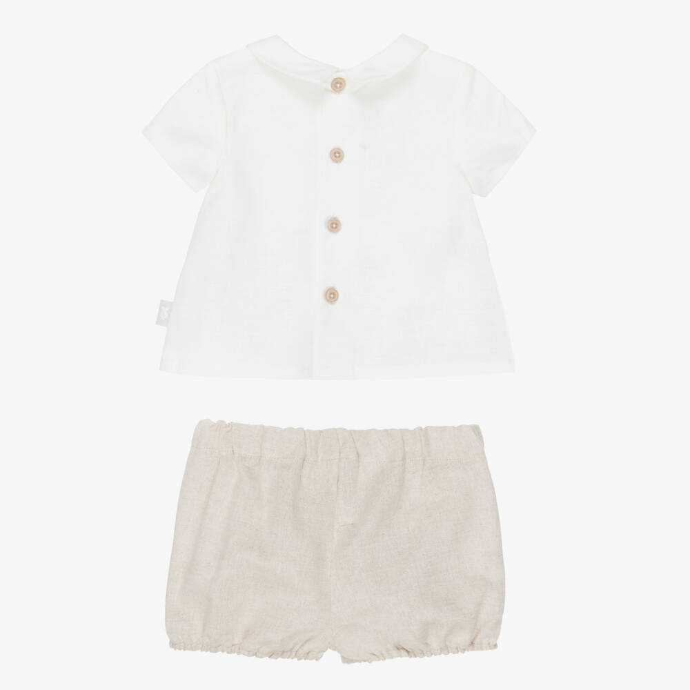 Tutto Piccolo-Boys Beige Cotton & Linen Shorts Set | Childrensalon