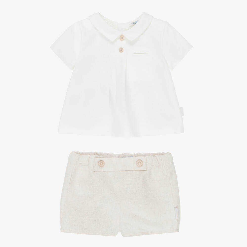 Tutto Piccolo-Boys Beige Cotton & Linen Shorts Set | Childrensalon