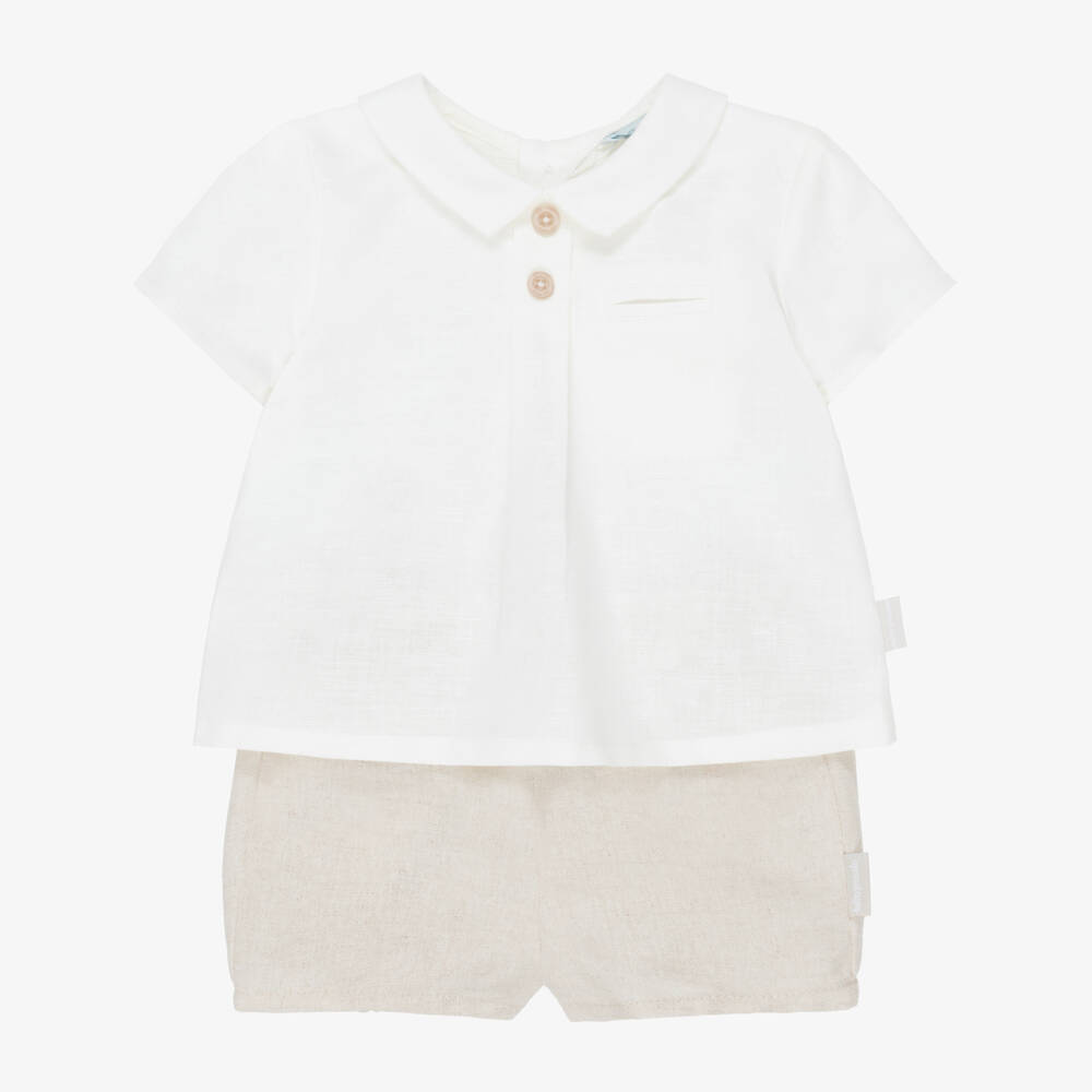 Tutto Piccolo-Boys Beige Cotton & Linen Shorts Set | Childrensalon