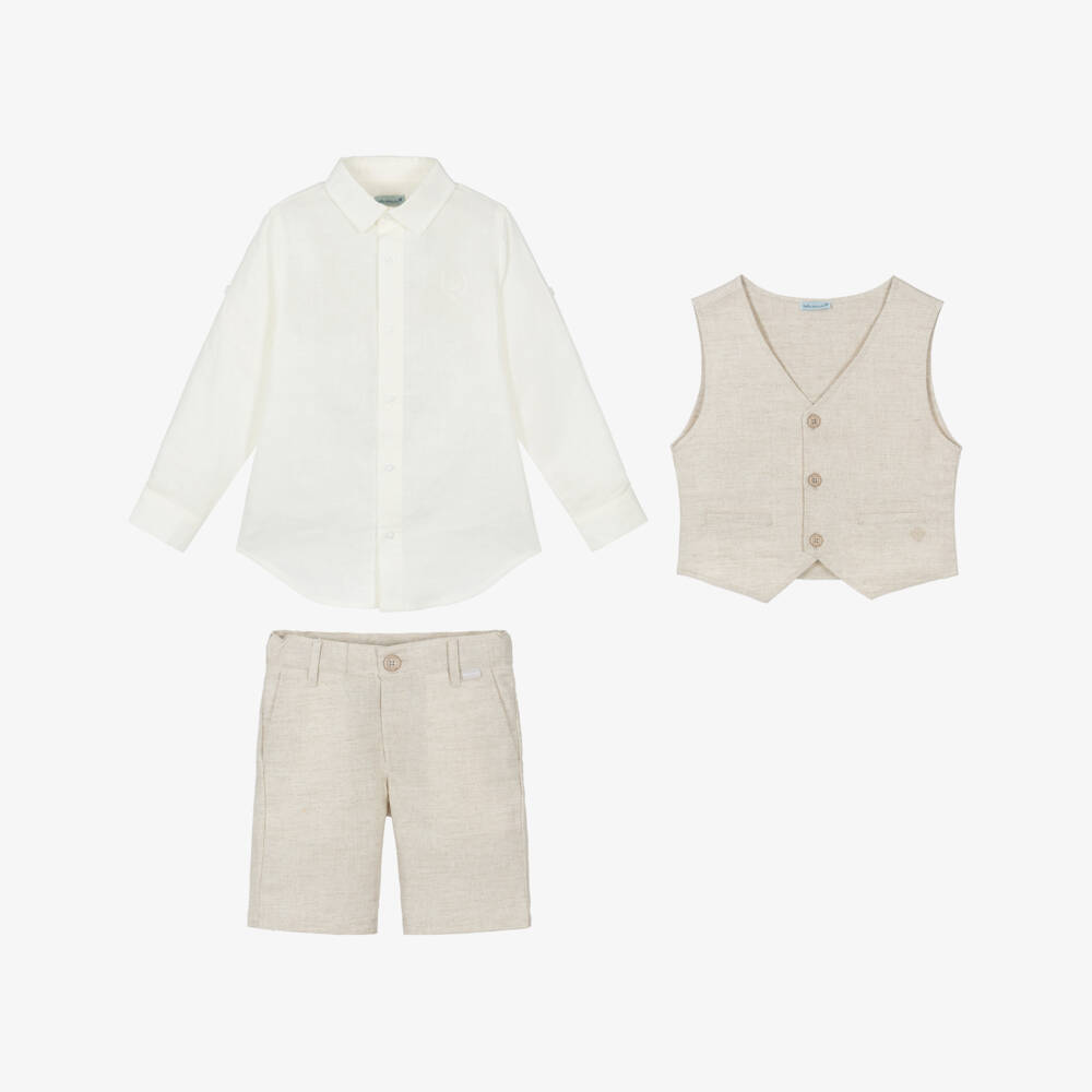 Tutto Piccolo-Boys Beige Linen & Cotton Waistcoat Suit | Childrensalon
