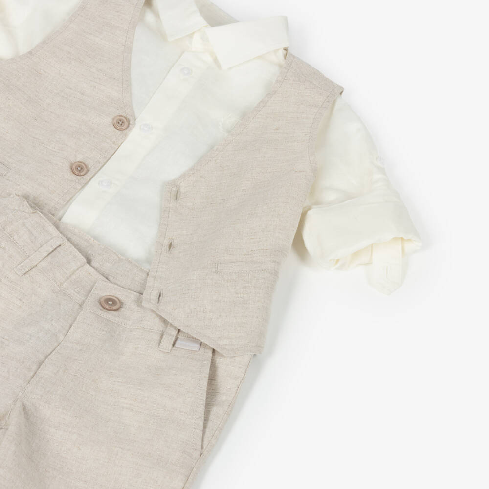 Tutto Piccolo-Boys Beige Linen & Cotton Waistcoat Suit | Childrensalon