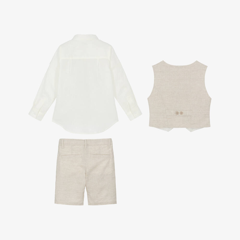 Tutto Piccolo-Boys Beige Linen & Cotton Waistcoat Suit | Childrensalon