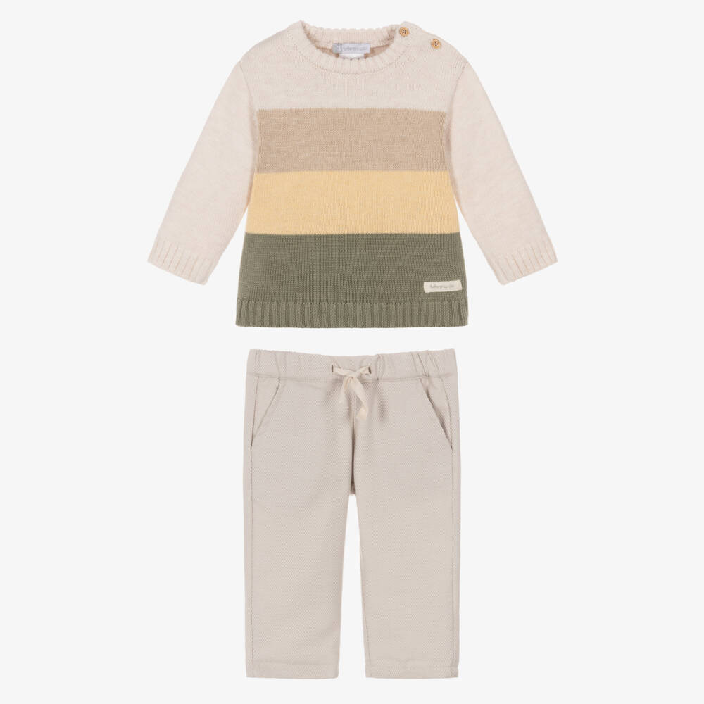 Tutto Piccolo-Boys Beige Stripe Sweater & Trouser Set | Childrensalon