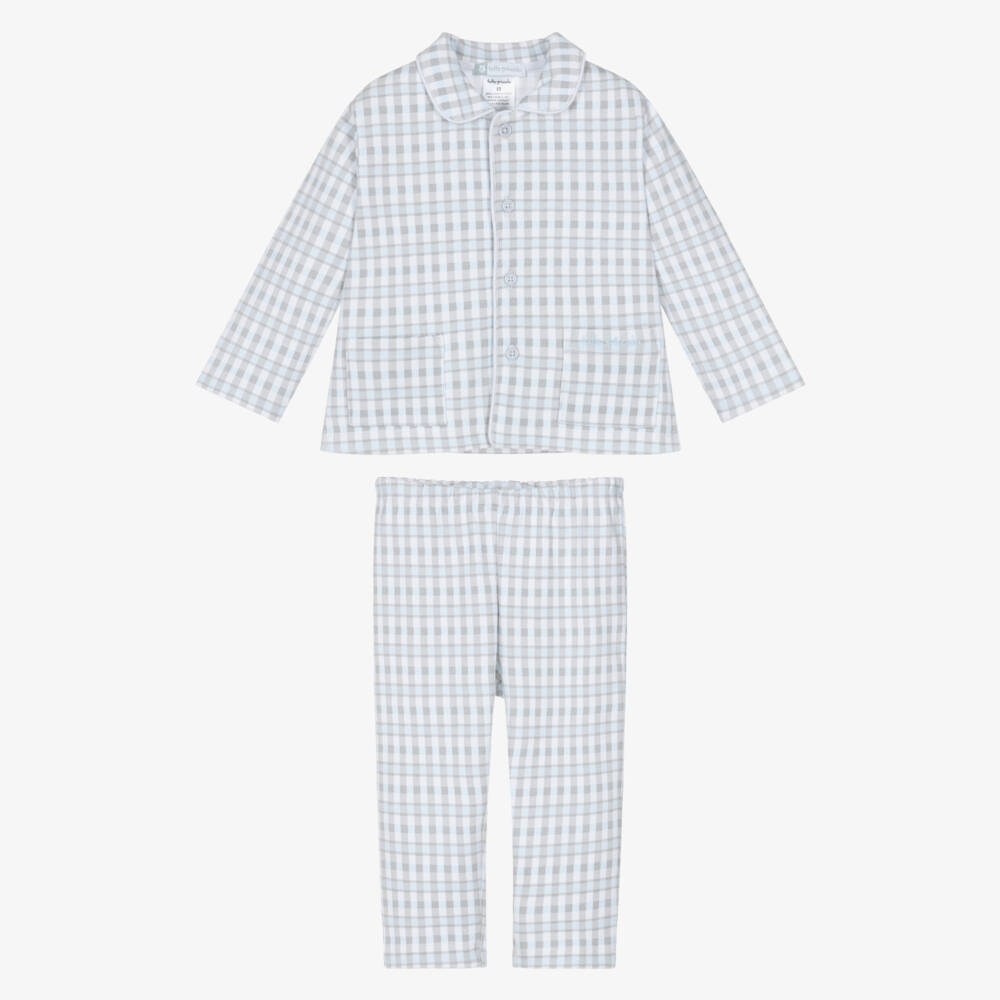 Tutto Piccolo-Boys Blue & Beige Cotton Check Pyjamas | Childrensalon