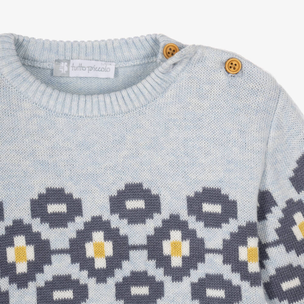 Tutto Piccolo-Boys Blue & Beige Patterned Trouser Set | Childrensalon