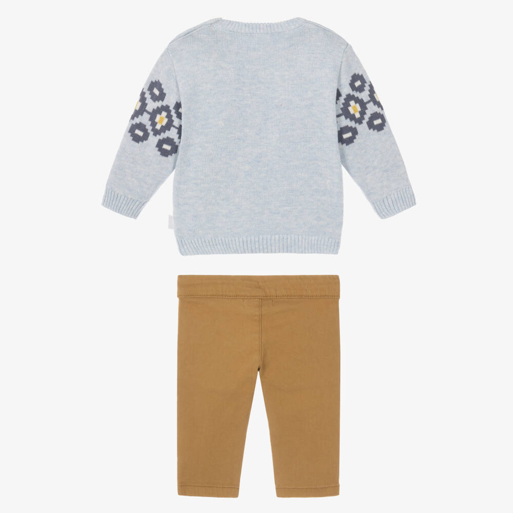 Tutto Piccolo-Boys Blue & Beige Patterned Trouser Set | Childrensalon