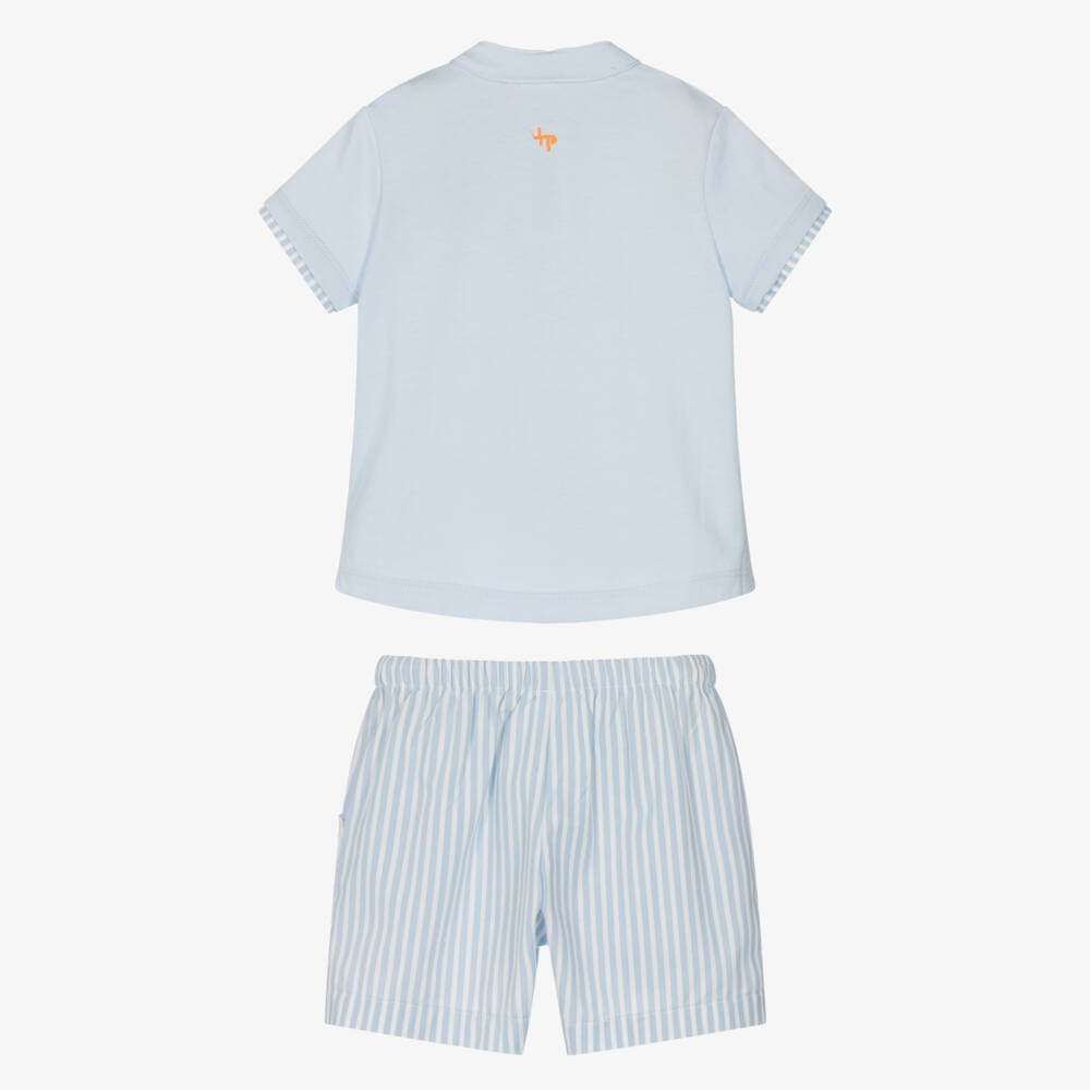 Tutto Piccolo-Boys Blue Cotton T-Shirt & Striped Shorts Set  | Childrensalon