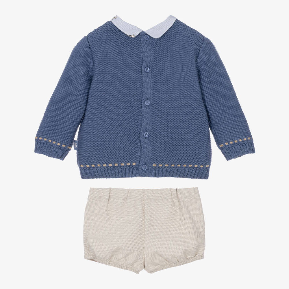 Tutto Piccolo-Boys Blue Dog Sweater & Beige Shorts Set | Childrensalon
