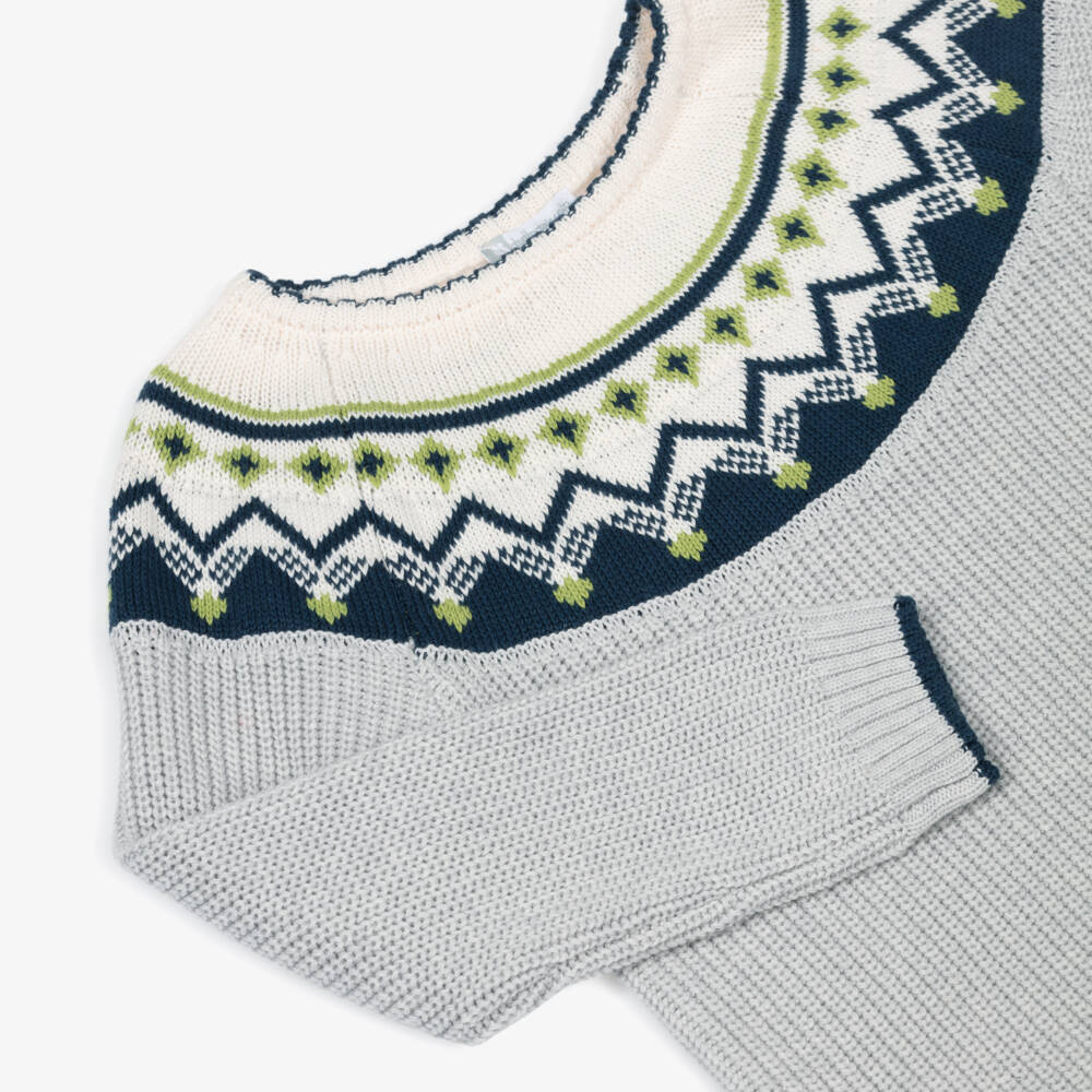 Tutto Piccolo-Boys Blue & Grey Cotton Fair Isle Trouser Set | Childrensalon