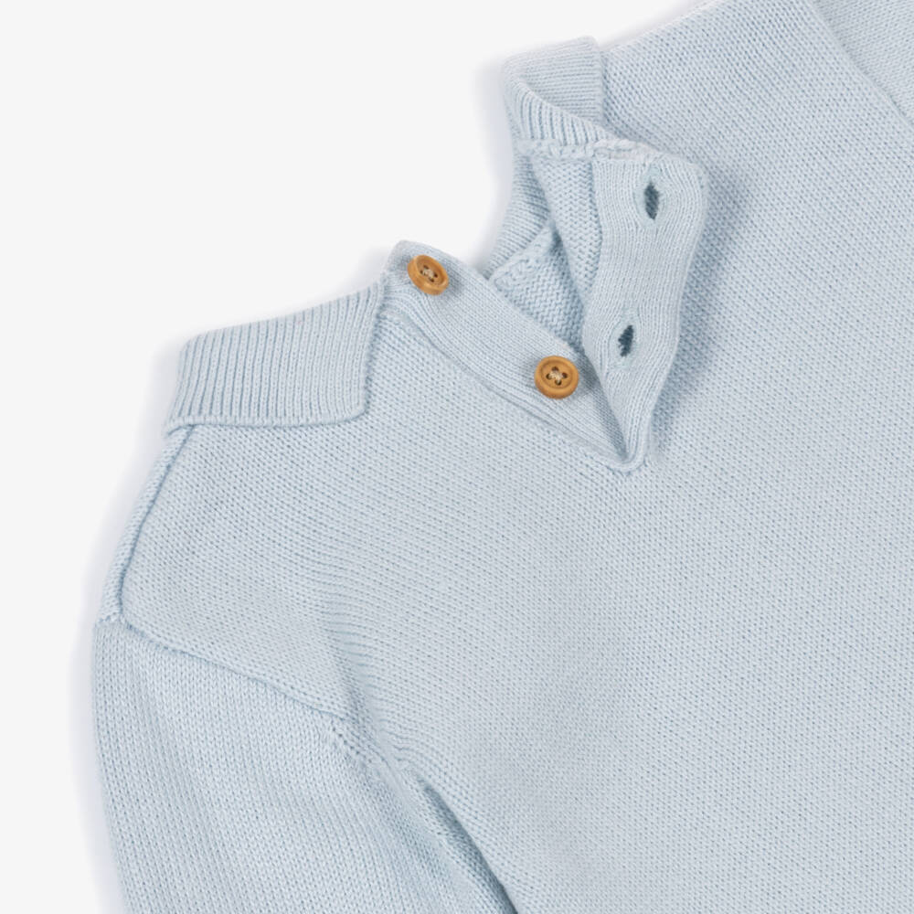 Tutto Piccolo-Boys Blue Knitted Bunny Sweater & Beige Shorts Set | Childrensalon