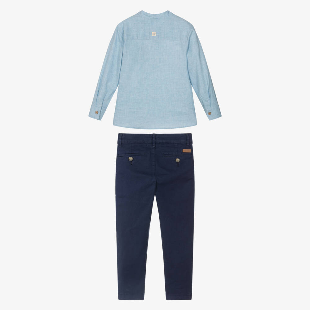 Tutto Piccolo-Boys Blue Linen & Cotton Shirt & Trouser Set | Childrensalon