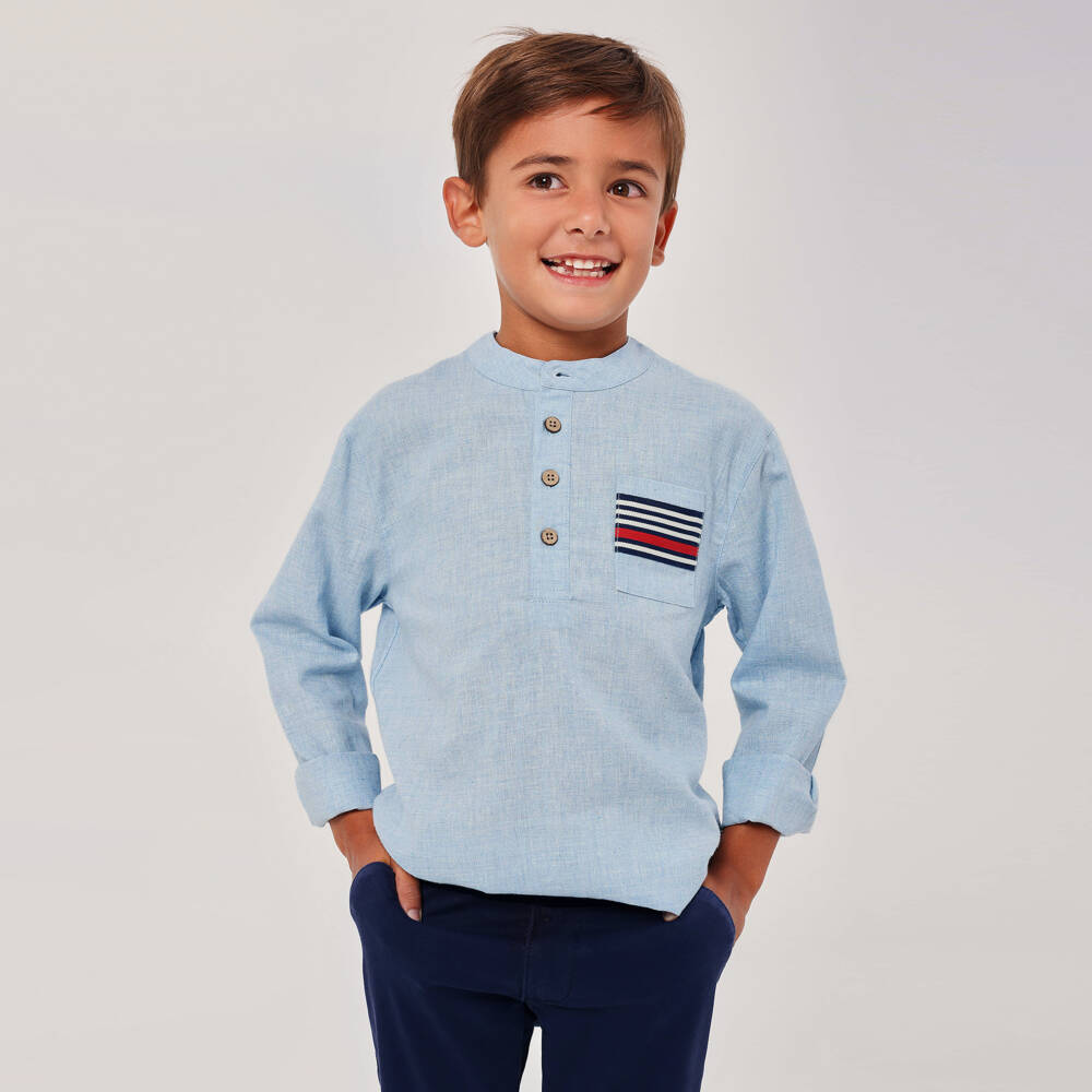 Tutto Piccolo-Boys Blue Linen & Cotton Shirt & Trouser Set | Childrensalon