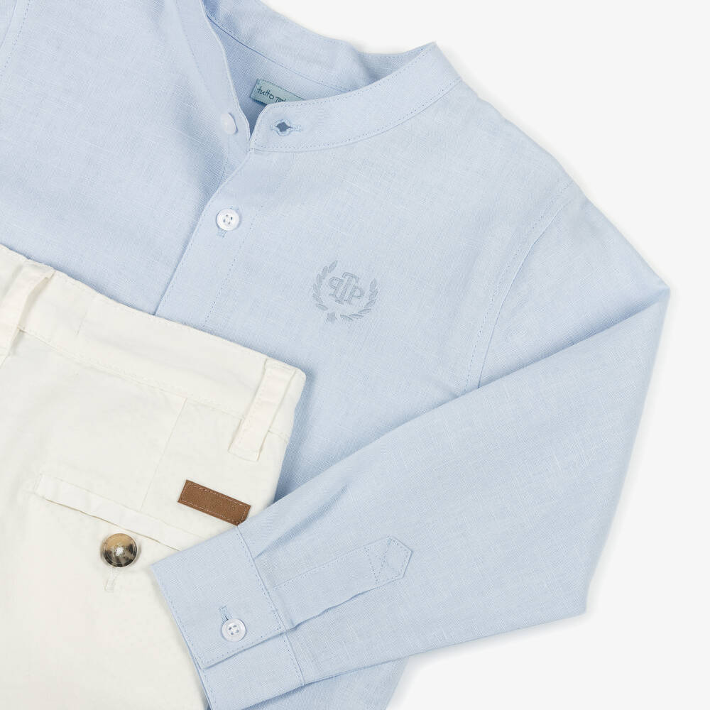 Tutto Piccolo-Комплект с шортами голубой из льна и хлопка для мальчиков | Childrensalon