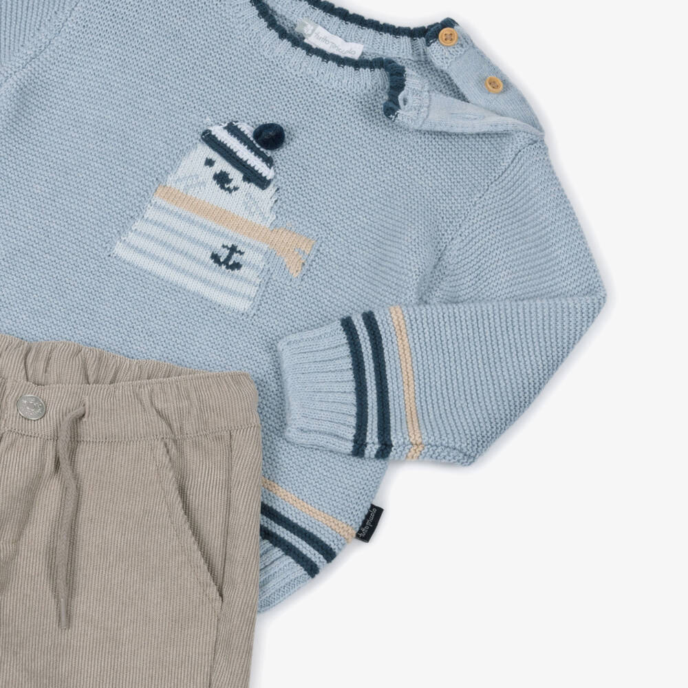 Tutto Piccolo-Boys Blue Seal Sweater & Beige Corduroy Trouser Set | Childrensalon