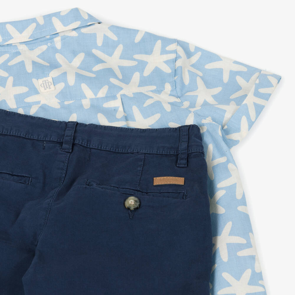 Tutto Piccolo-Boys Blue Starfish Print Shirt & Shorts Set | Childrensalon