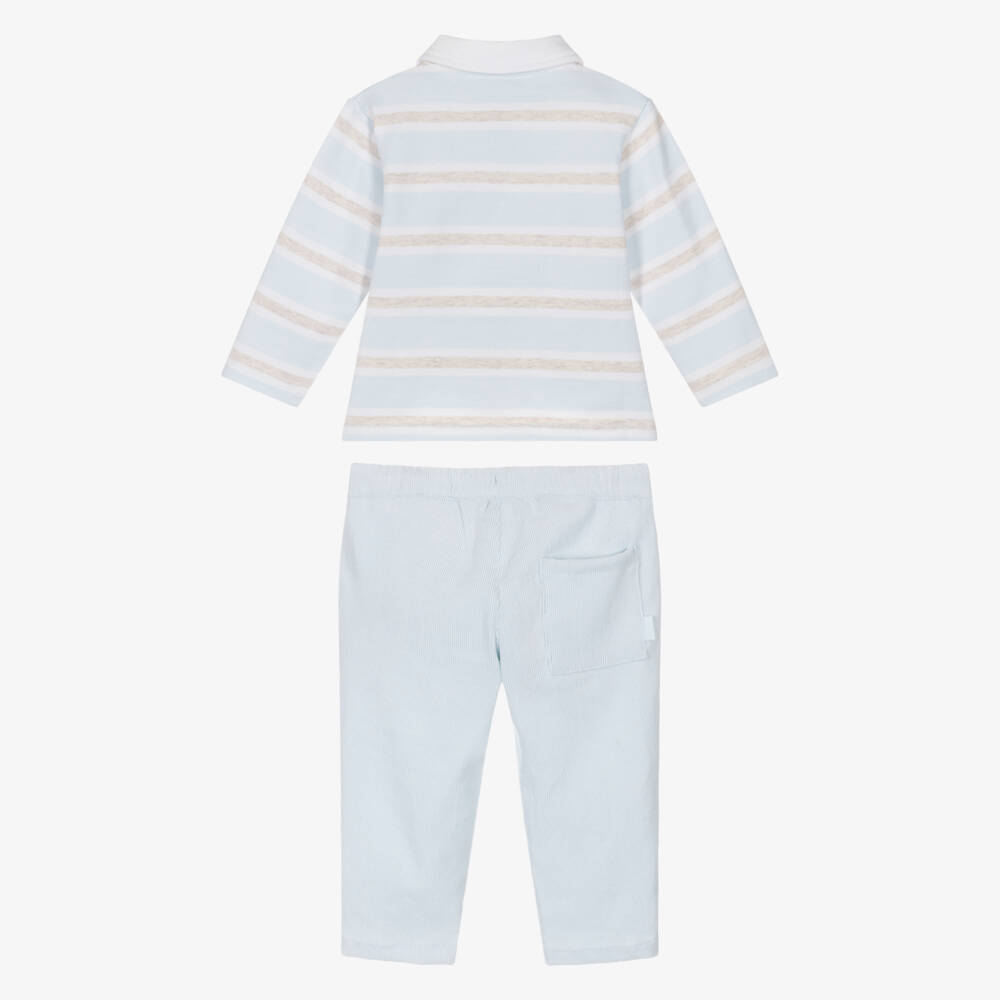 Tutto Piccolo-Boys Blue Stripe Polo Shirt & Corduroy Trouser Set | Childrensalon