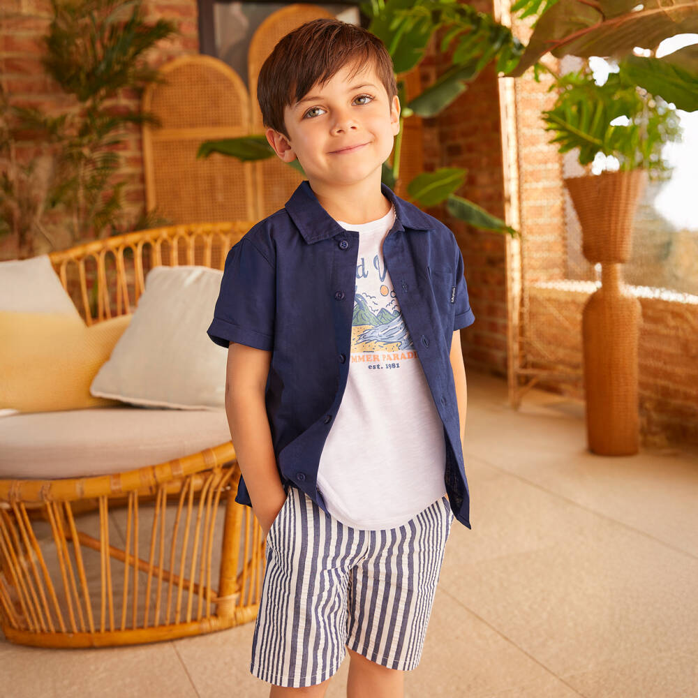 Bailey Boys Light Blue Seersucker Stripe Short Infant Bubble