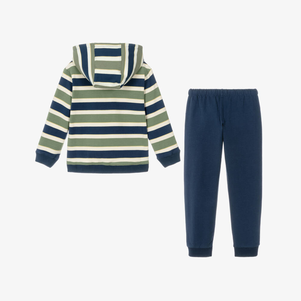 Tutto Piccolo-Boys Green & Blue Striped Cotton Tracksuit | Childrensalon