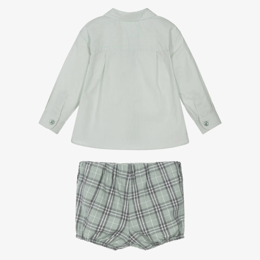 Tutto Piccolo-Boys Green Cotton Shorts Set with Grey Knitted Tights | Childrensalon