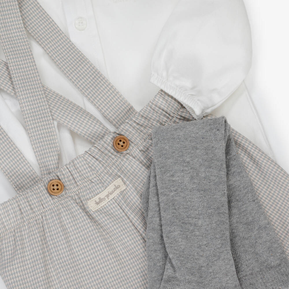 Tutto Piccolo-Boys Green & Grey Houndstooth Pattern Shorts Set | Childrensalon