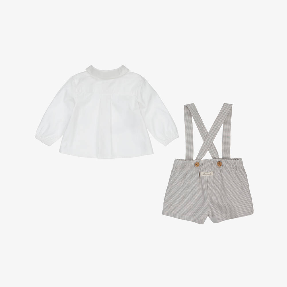 Tutto Piccolo-Boys Green & Grey Houndstooth Pattern Shorts Set | Childrensalon