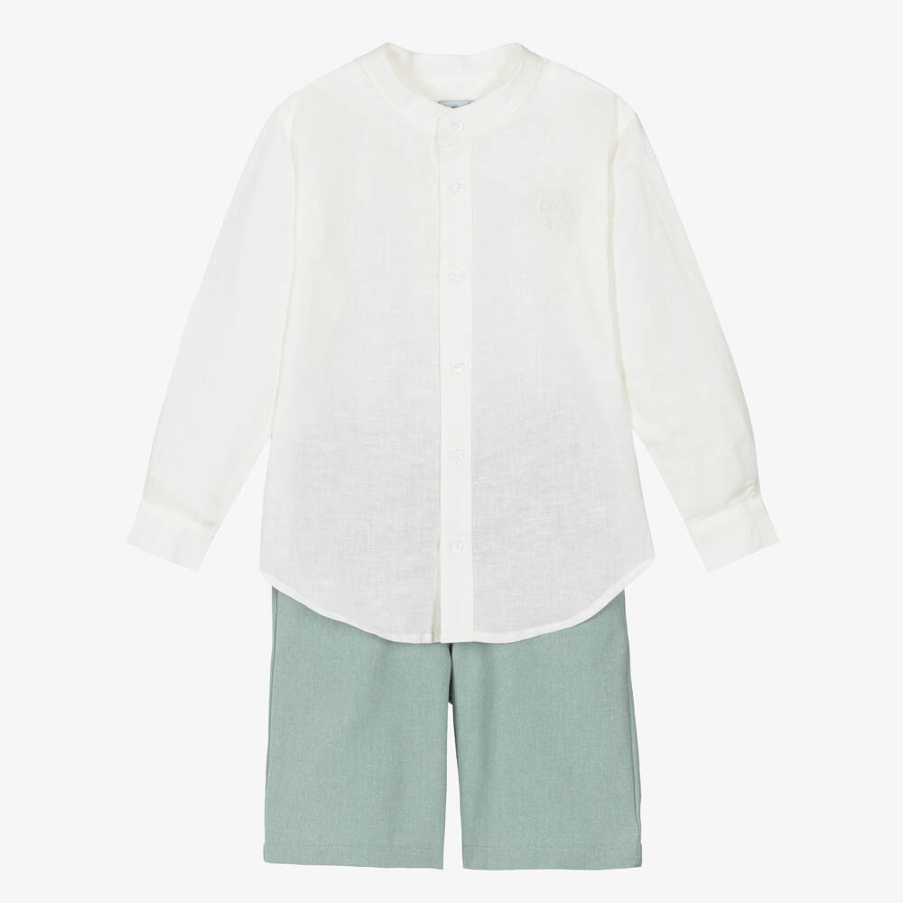 Tutto Piccolo-Boys Green Linen & Cotton Shorts Set | Childrensalon