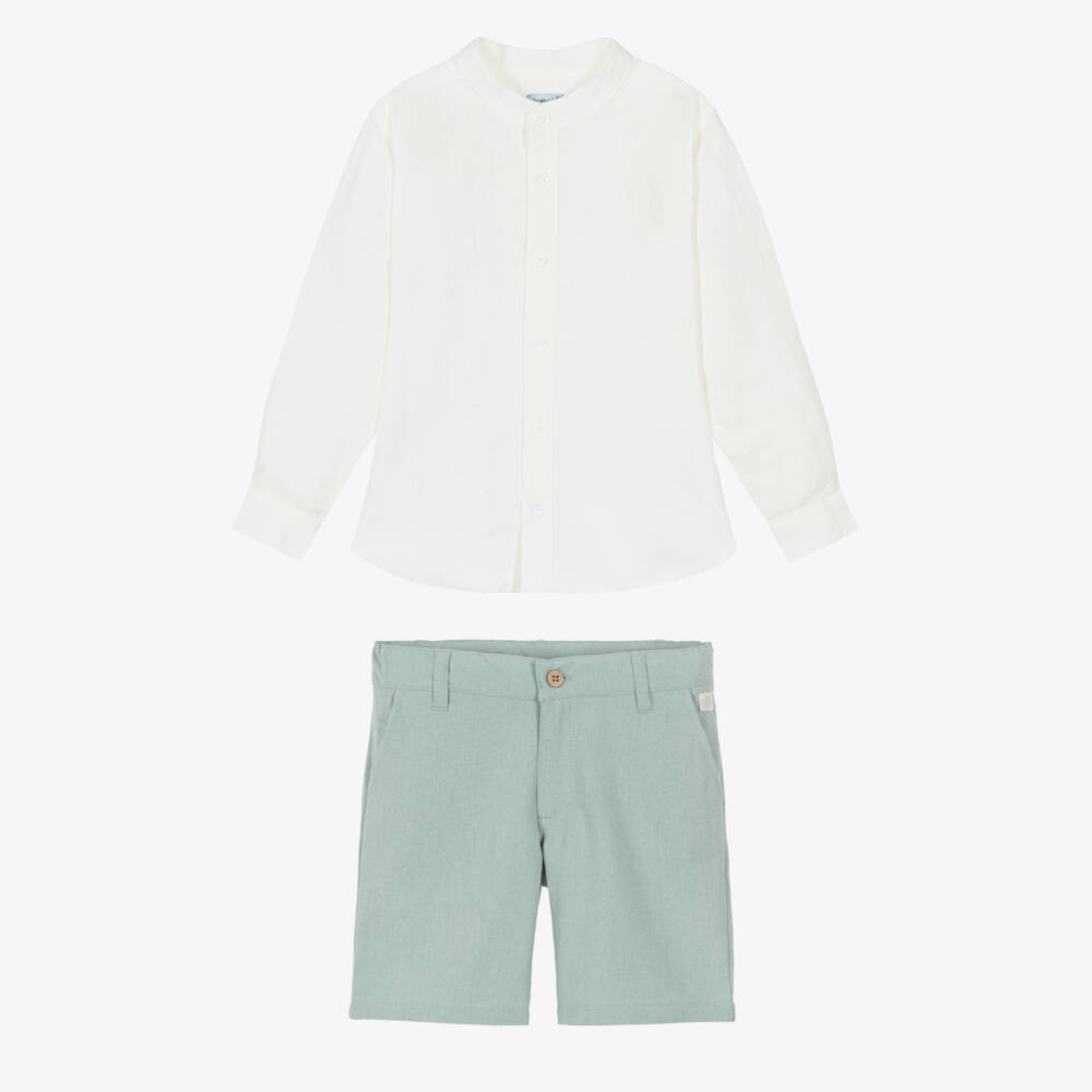 Tutto Piccolo-Boys Green Linen & Cotton Shorts Set | Childrensalon