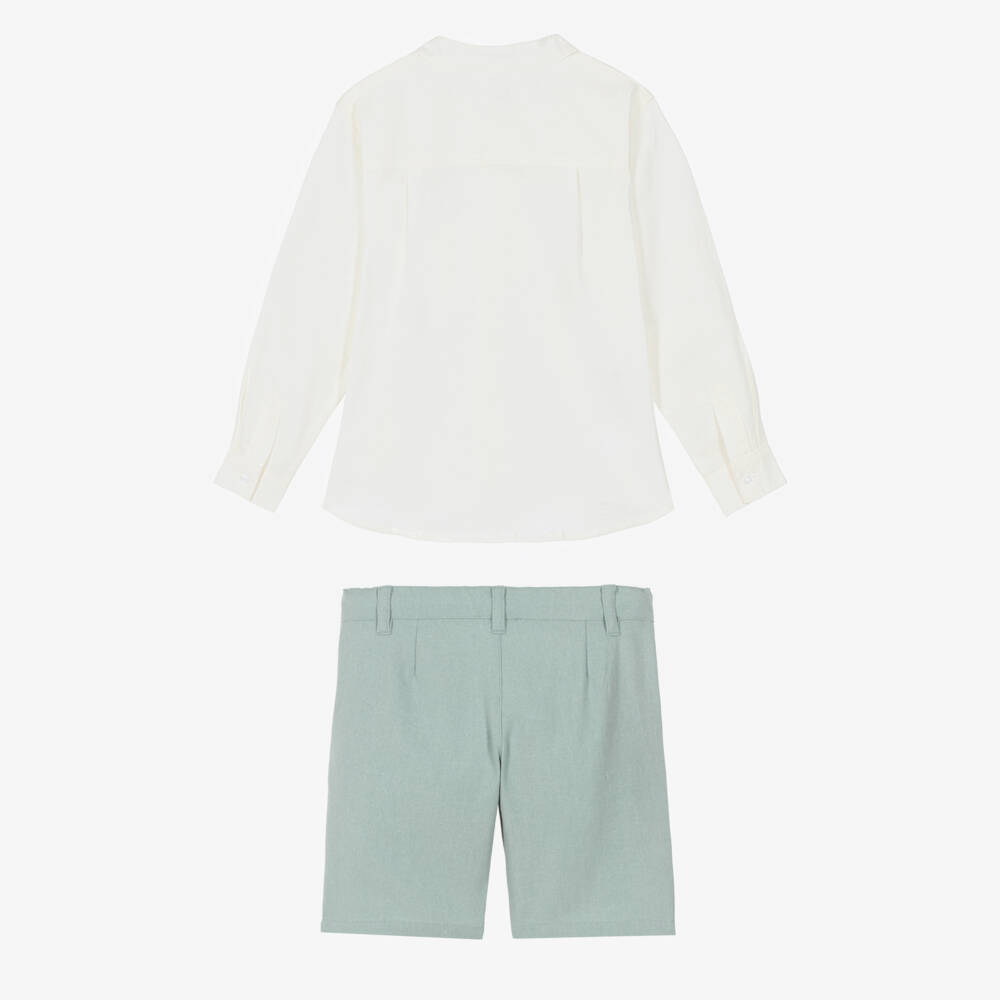 Tutto Piccolo-Boys Green Linen & Cotton Shorts Set | Childrensalon