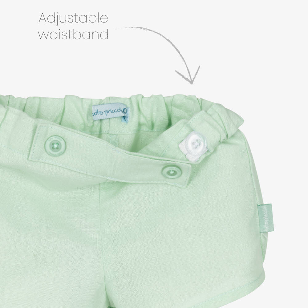 Tutto Piccolo-Boys Green Striped Cotton & Linen Shorts Set | Childrensalon
