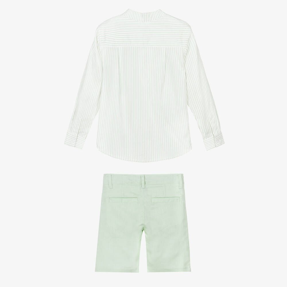 Tutto Piccolo-Boys Green Striped Shirt & Shorts Set | Childrensalon
