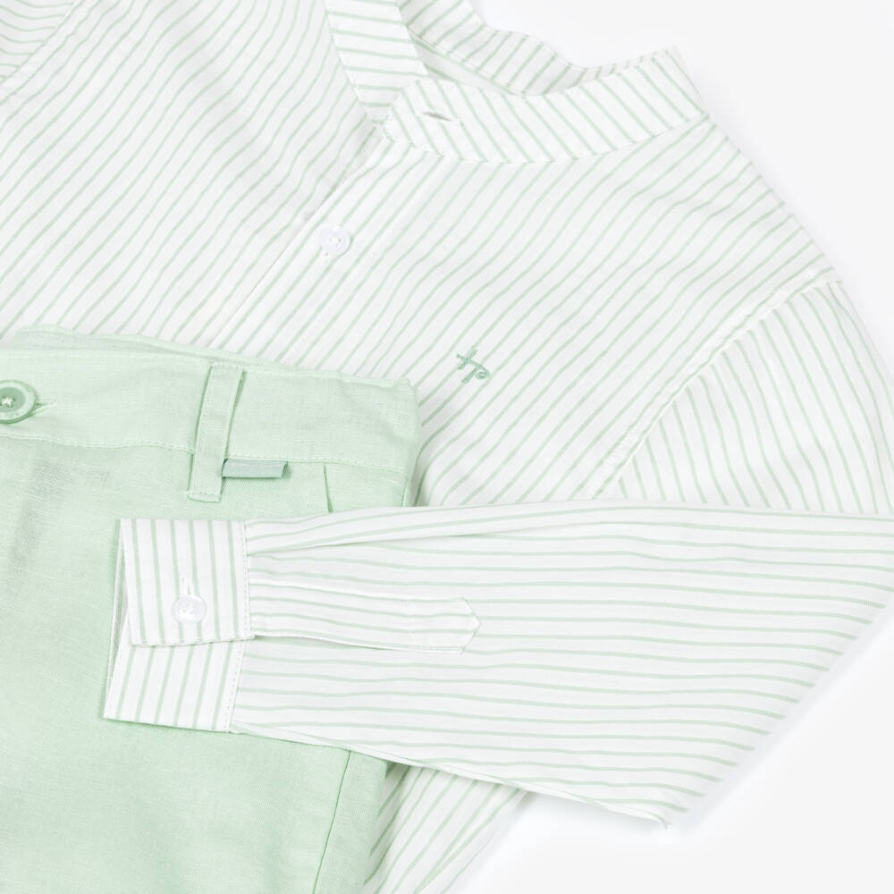 Tutto Piccolo-Boys Green Striped Shirt & Shorts Set | Childrensalon