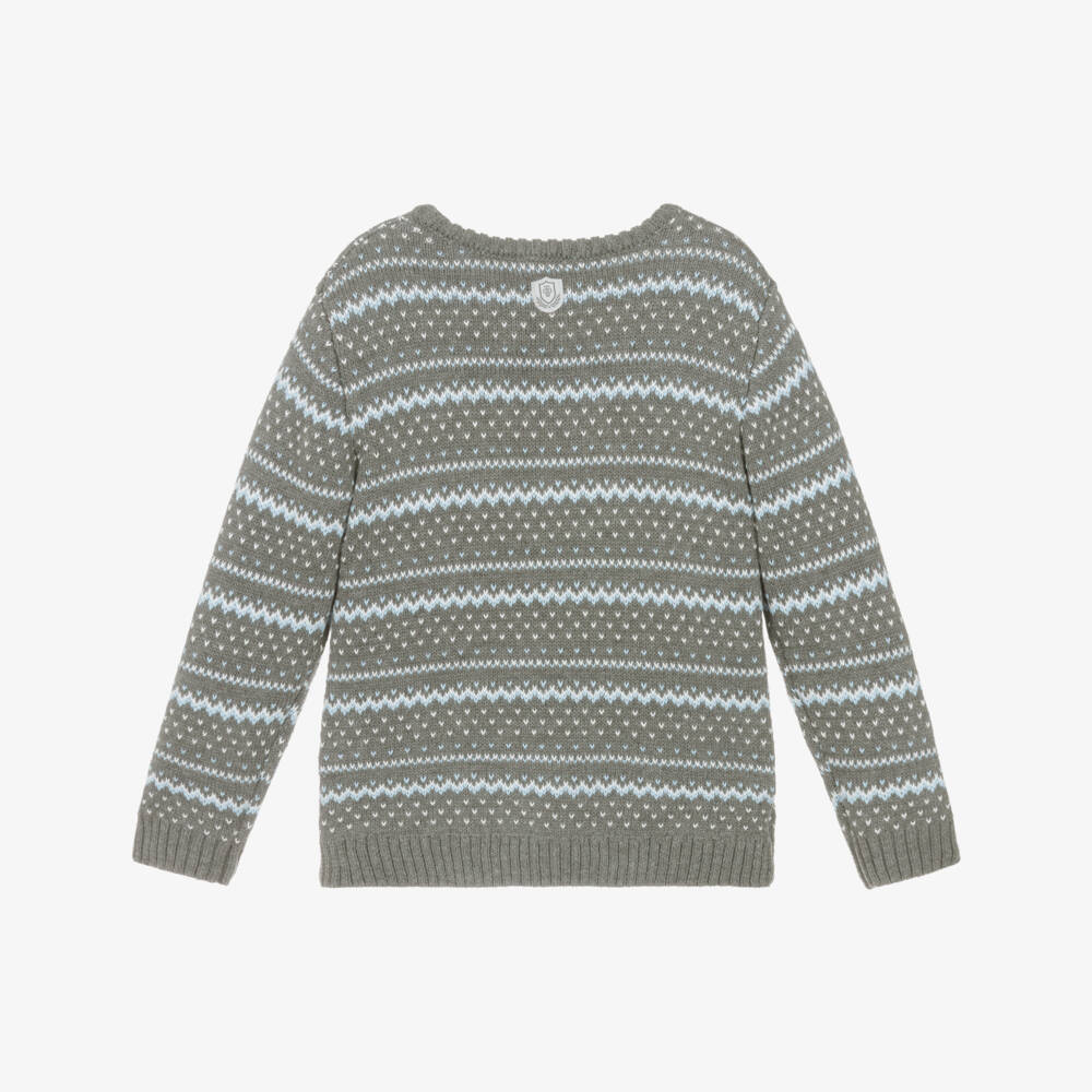Tutto Piccolo-Boys Grey & Blue Cotton Knit Sweater | Childrensalon