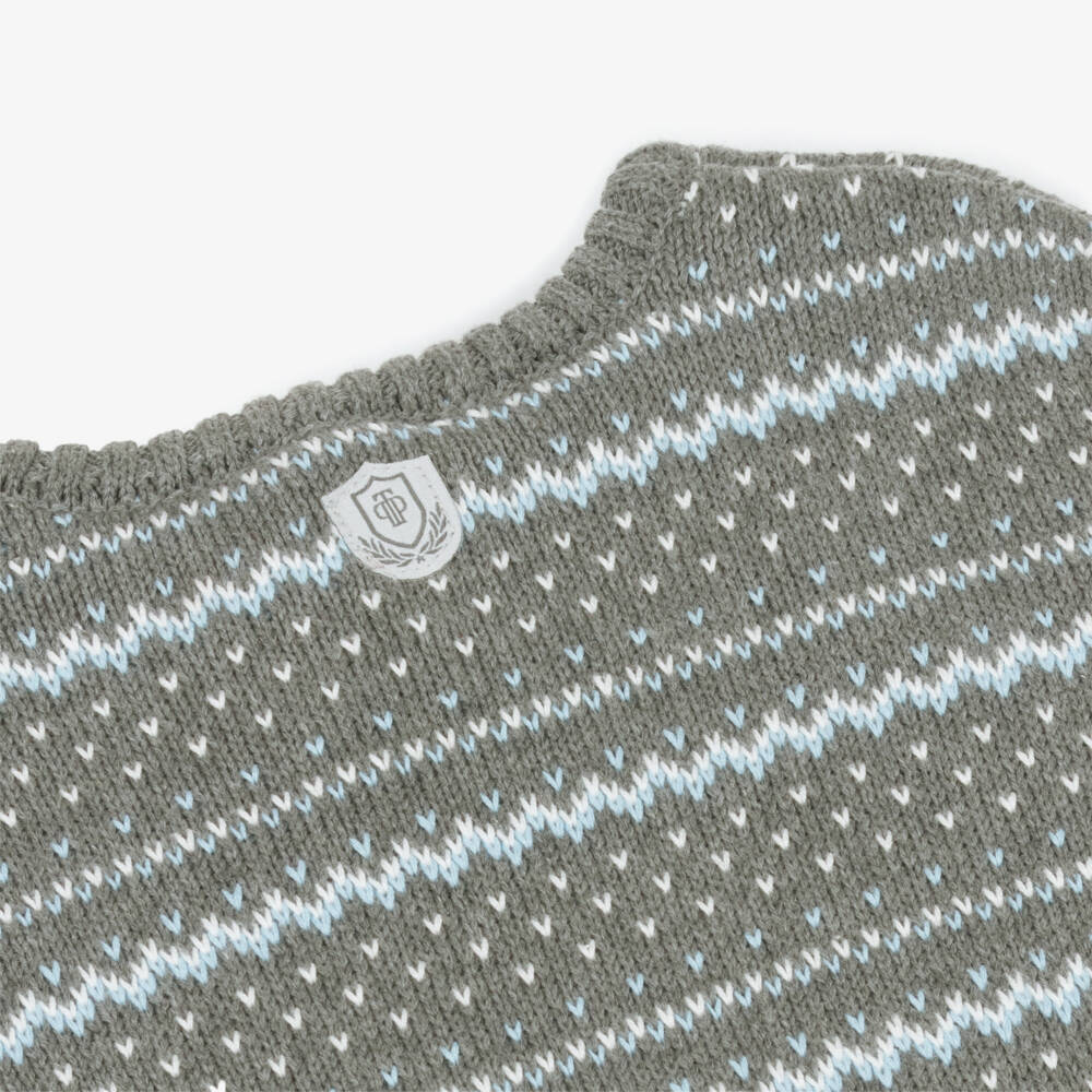 Tutto Piccolo-Boys Grey & Blue Cotton Knit Sweater | Childrensalon