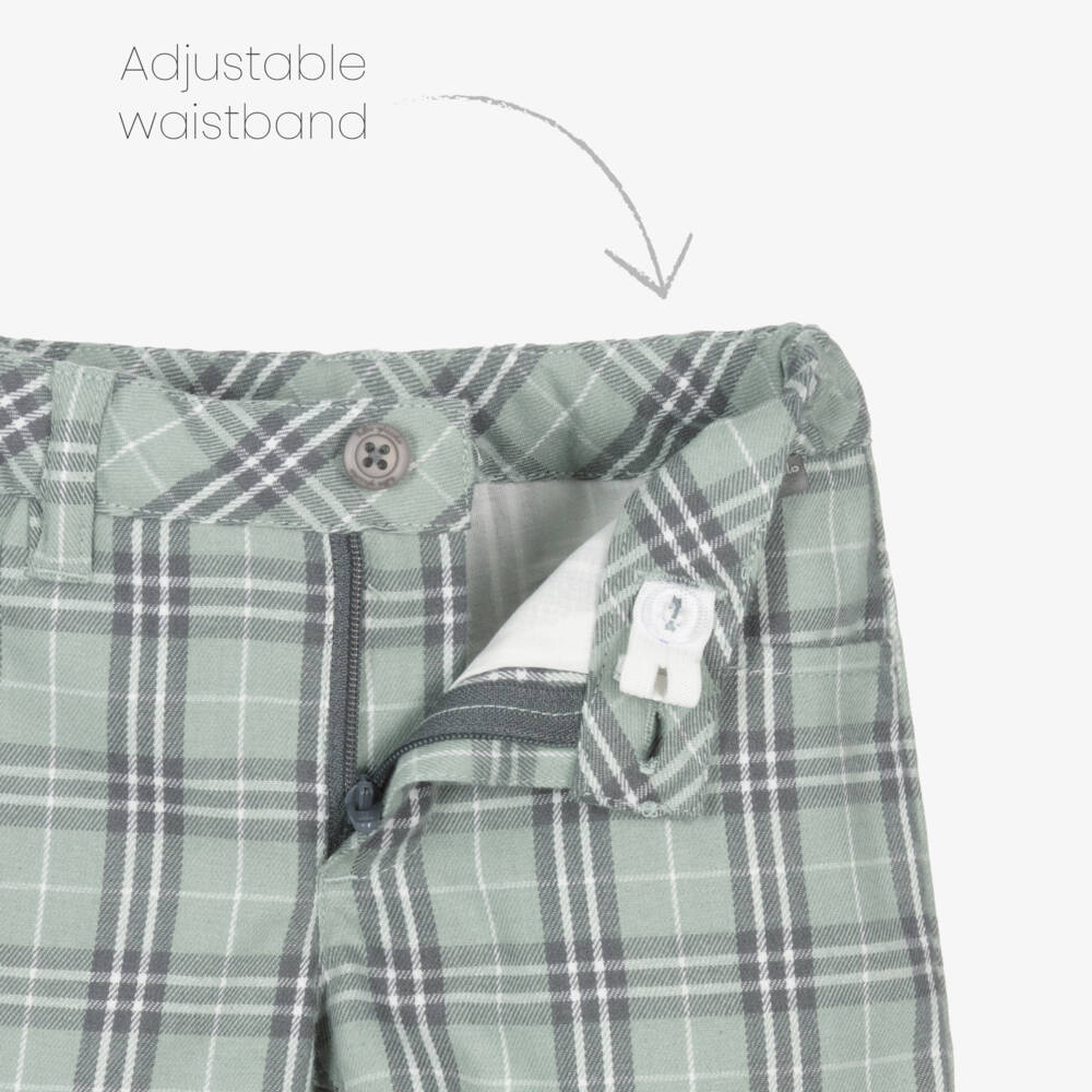 Tutto Piccolo-طقم شورت كاروهات وبلوفر لون أخضر ورمادي للأولاد | Childrensalon