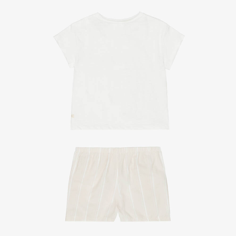 Tutto Piccolo-Boys Ivory & Beige Cotton Giraffe Motif Shorts Set | Childrensalon