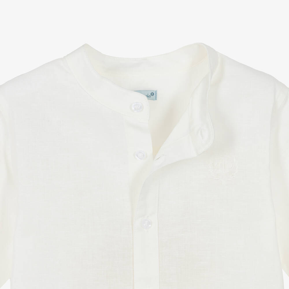 Tutto Piccolo-Boys Ivory & Beige Linen Blend Shirt & Shorts Set | Childrensalon